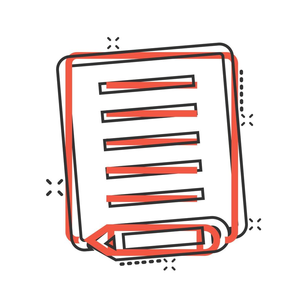 Blogging icon in comic style. Document with pen cartoon vector illustration on white isolated background. Content splash effect business concept.