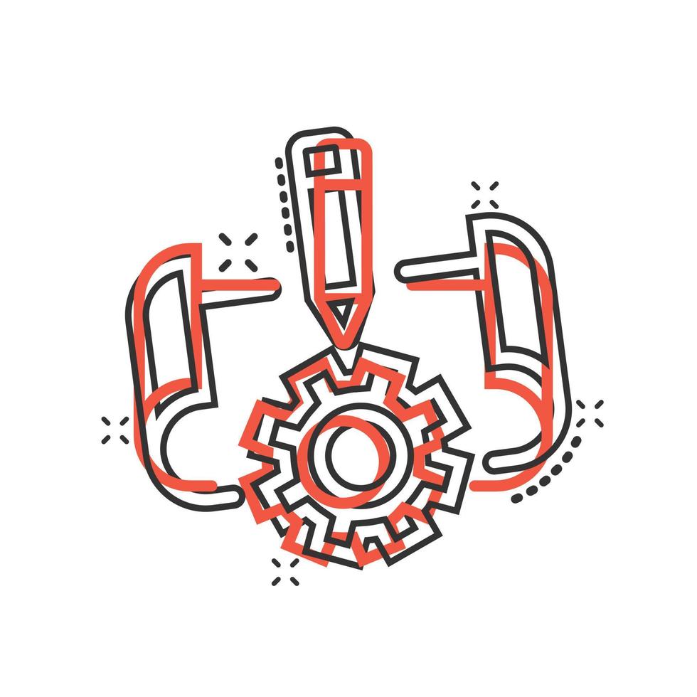 Prototype icon in comic style. Startup cartoon vector illustration on white isolated background. Model development splash effect business concept.
