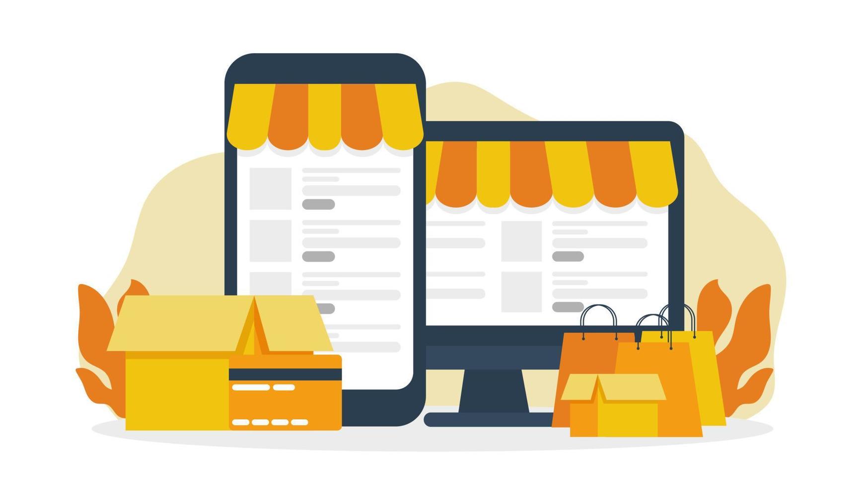 mobile and dekstop online shopping vector illustration