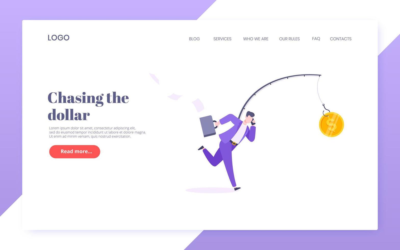 Rat race and money bait business concept with businessman running after dangling dollar. vector