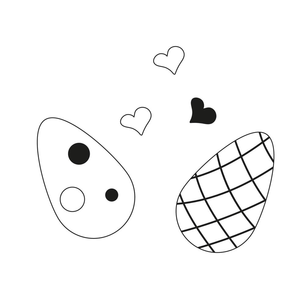 Line art Eggs Easter and hearts. Doodle Black and white Geometric vector illustration.