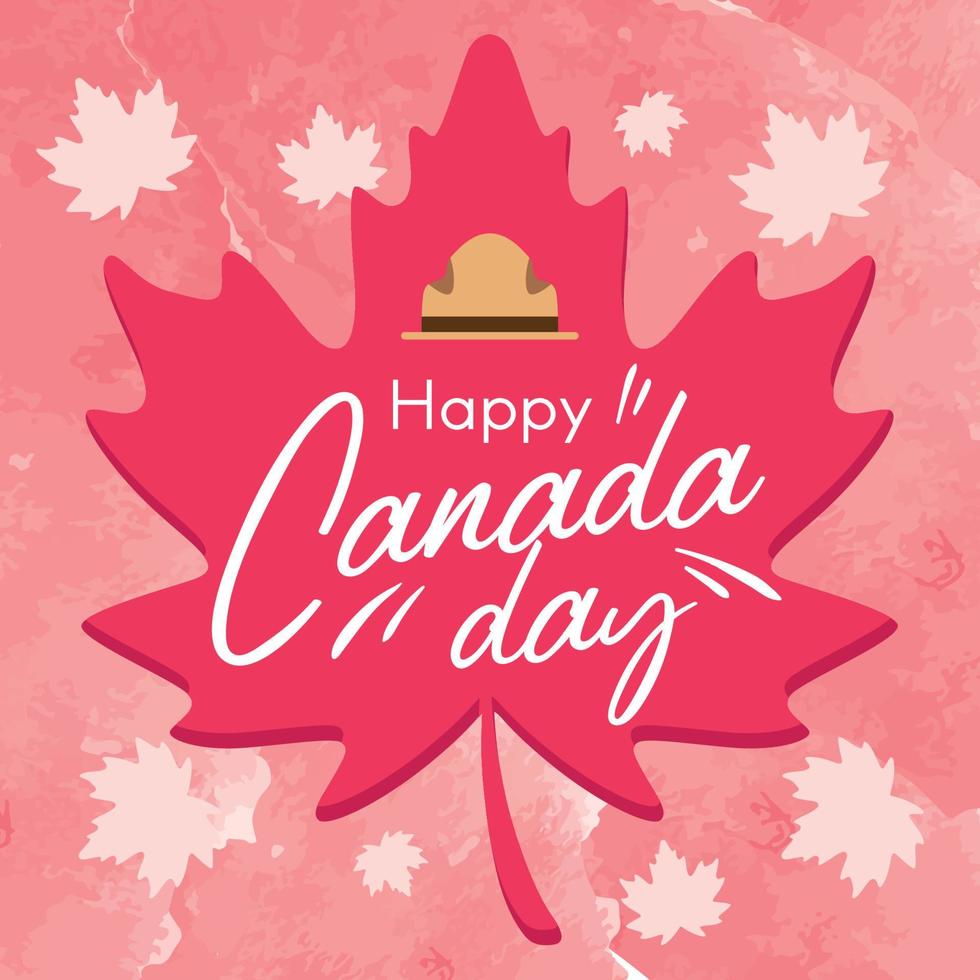 Isolated red mapple with text and a keeper hat Happy Canada day Vector