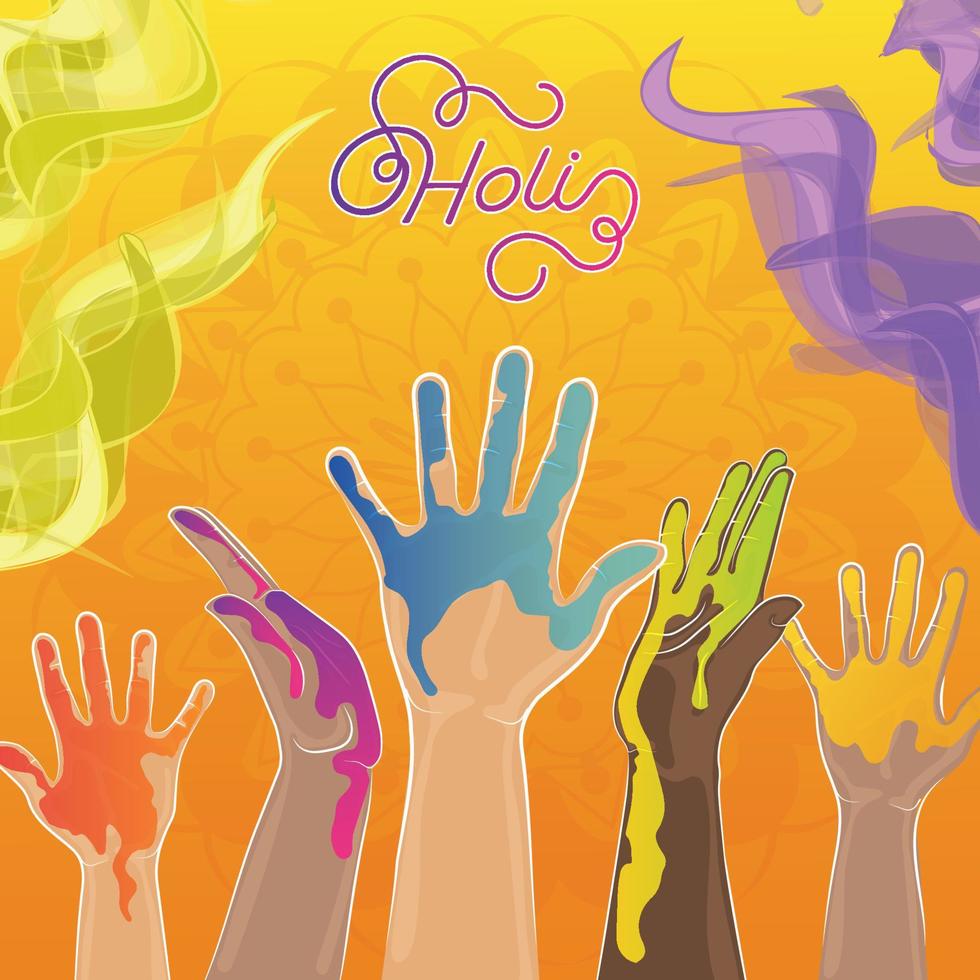 Group of painted hands with powders Holi Festival Vector