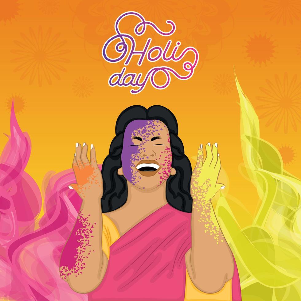 Isolated happy woman with colored powders Holi Festival Vector