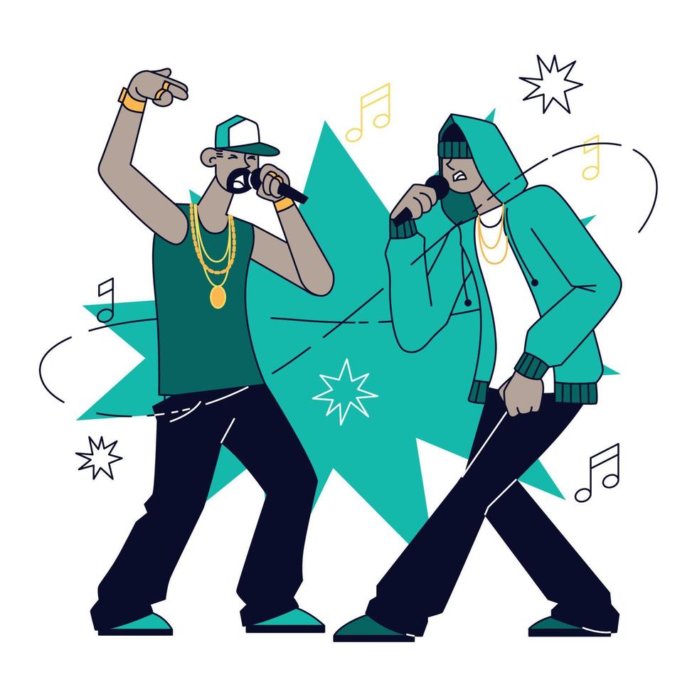 Isolated pair of male characters playing rap music concept Vector