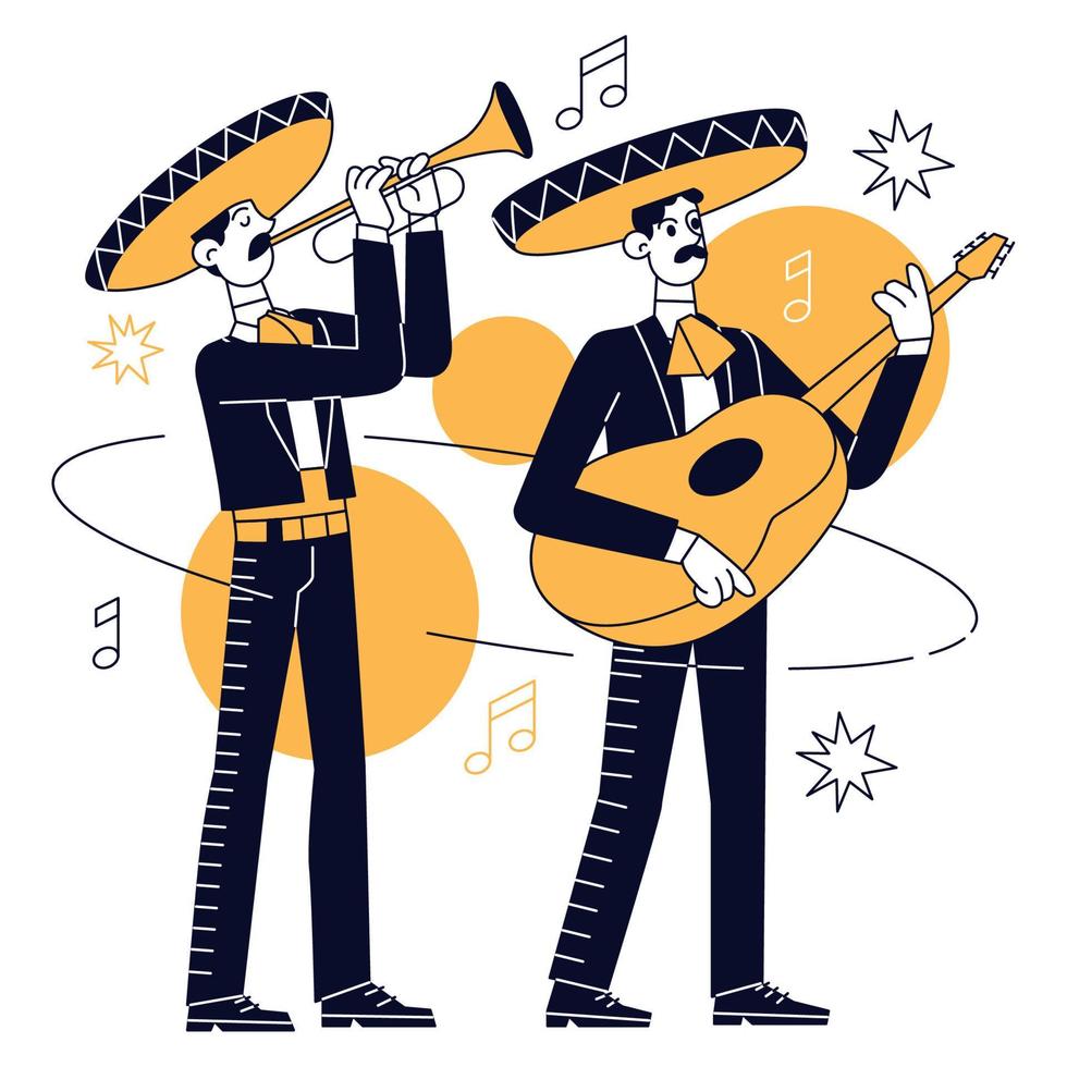 aislado par de masculino caracteres jugando Mariachi música concepto vector