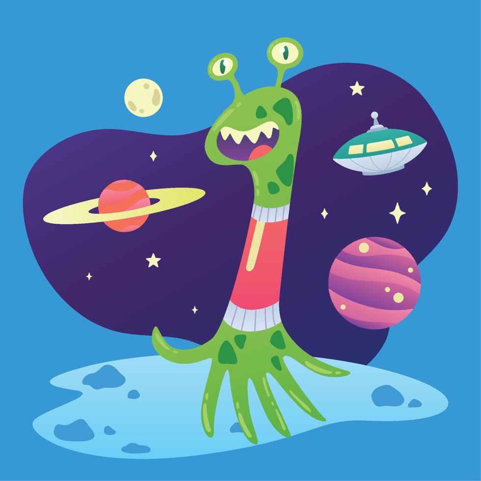 Design of cute alien waving hand on the planet 5054343 Vector Art