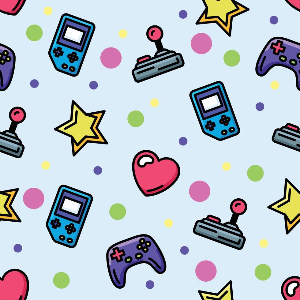 Colored seamless pattern background with joysticks and videogame icons Vector