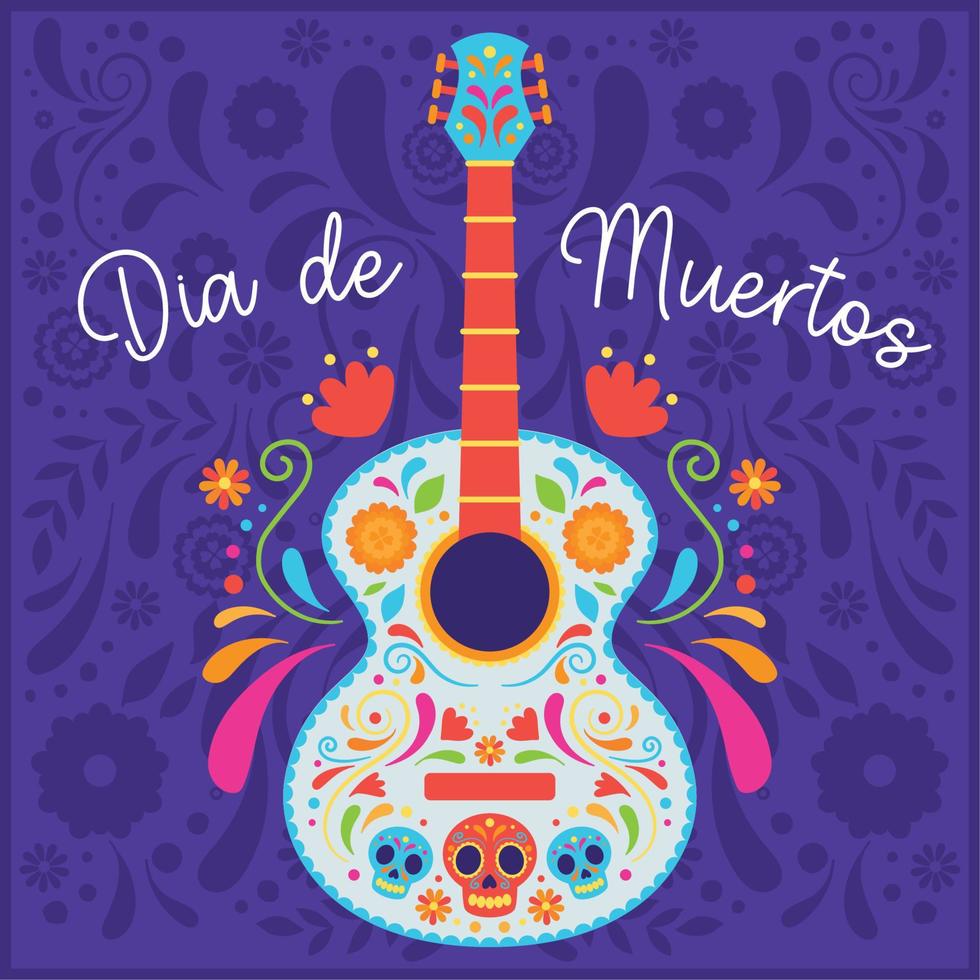 Dia de los muertos with guitar poster Vector