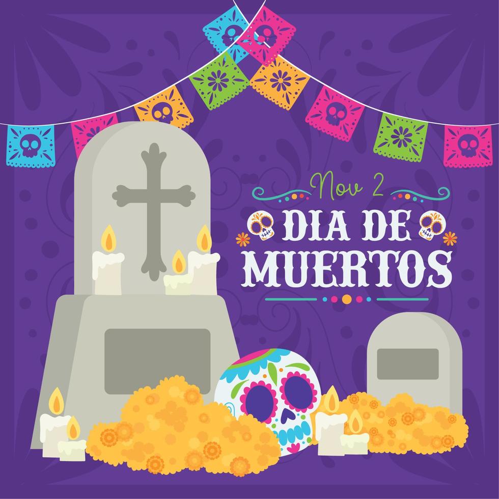 Dia de los muertos tomb with skeletons poster Vector