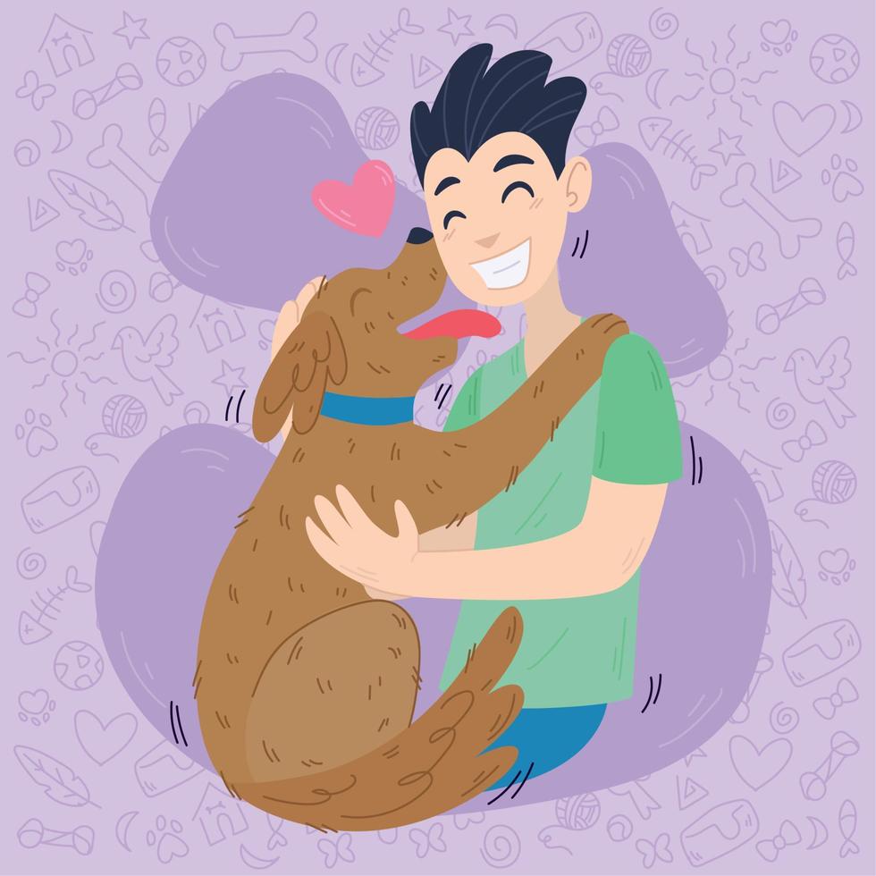 Isolated happy boy hugging a dog character Vector