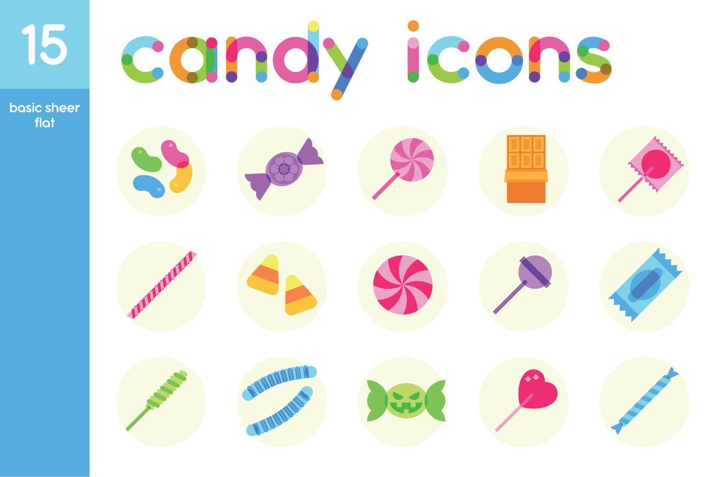 Isolated set of colored candies sheer flat icons Vector