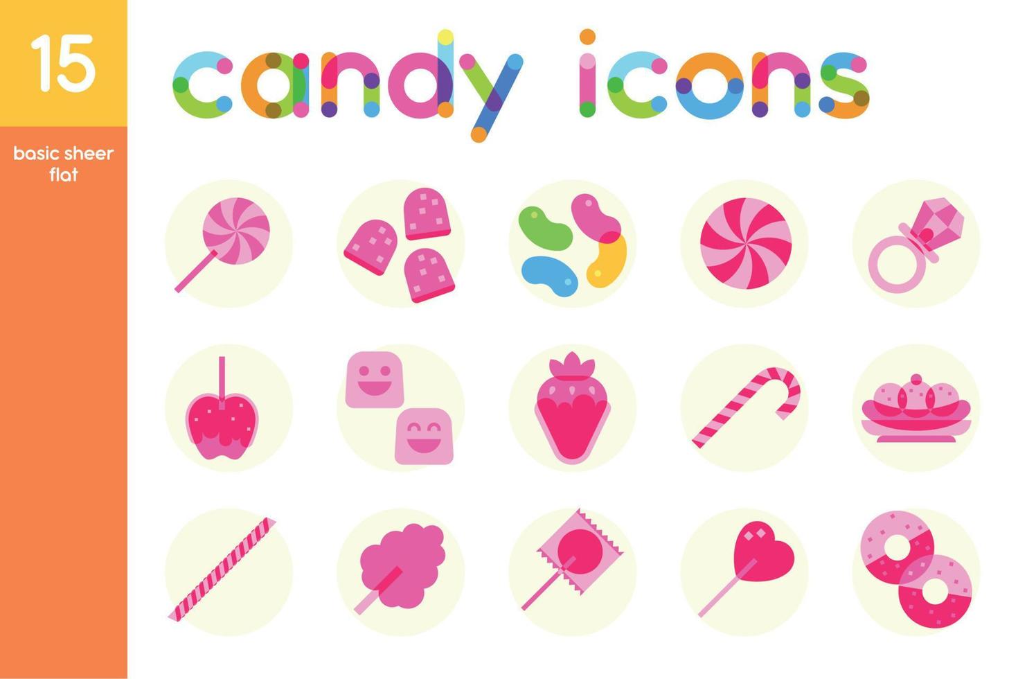 Isolated set of colored candies sheer flat icons Vector