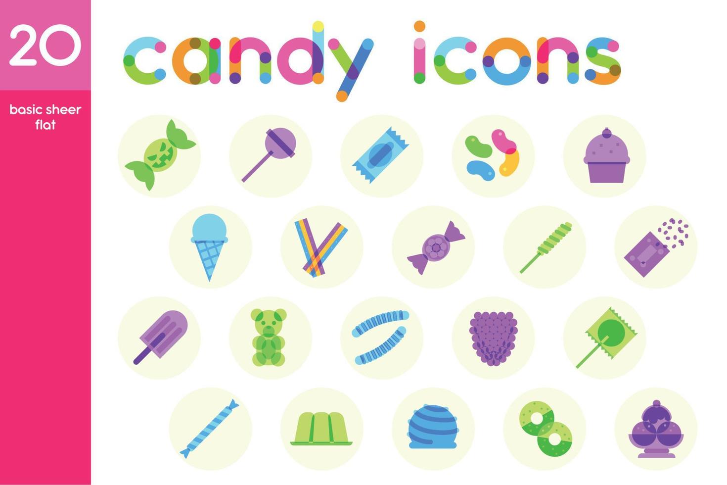 Isolated set of colored candies sheer flat icons Vector