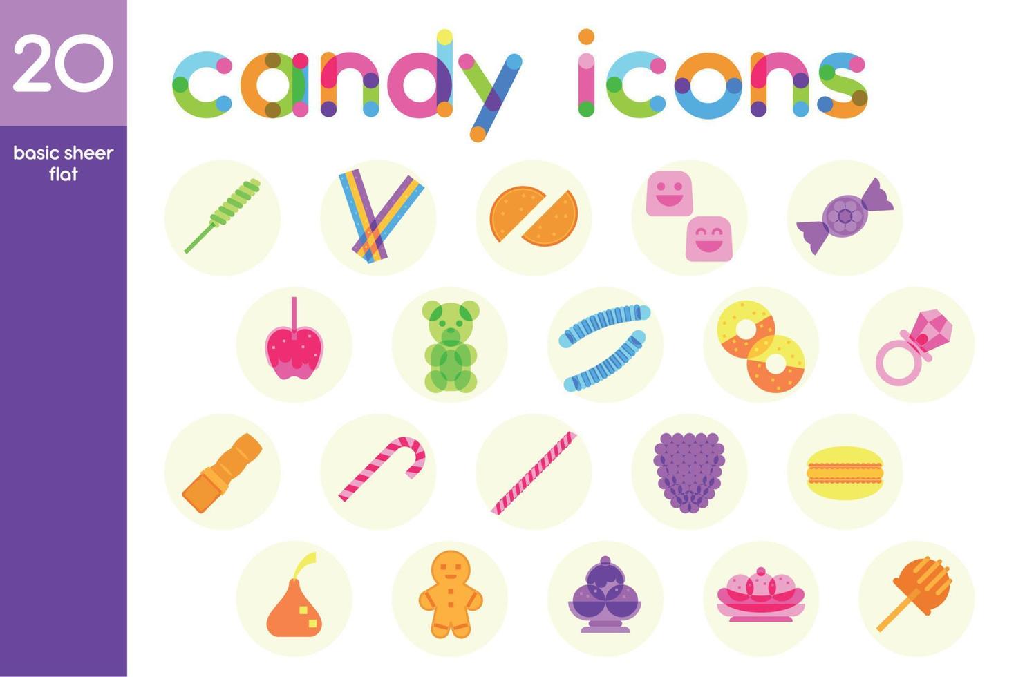 Isolated set of colored candies sheer flat icons Vector