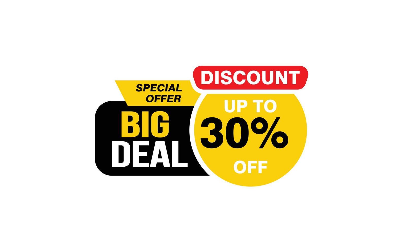 30 Percent BIG DEAL offer, clearance, promotion banner layout with sticker style. vector