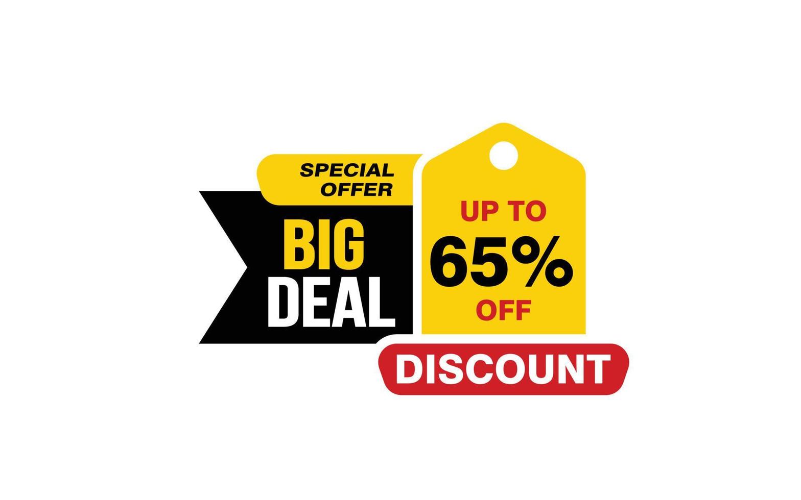 65 Percent BIG DEAL offer, clearance, promotion banner layout with sticker style. vector