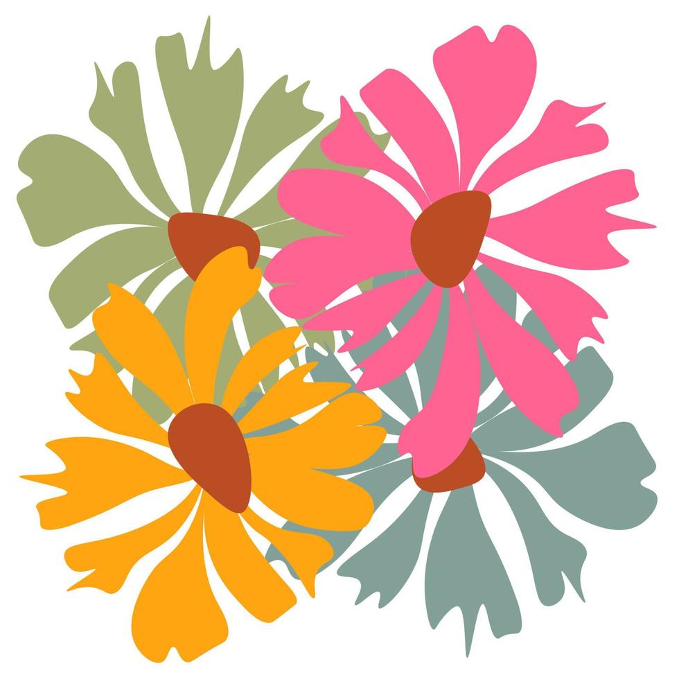 retro 70s Años 80 90s botánico diseño.floral ilustración margaritas primavera hora flores decoración vector planta.