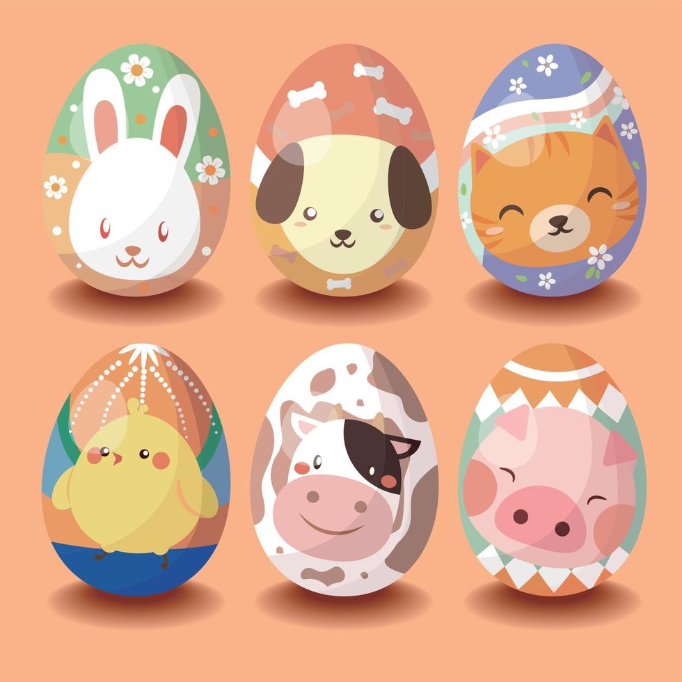 Easter eggs with cute animal patterns vector