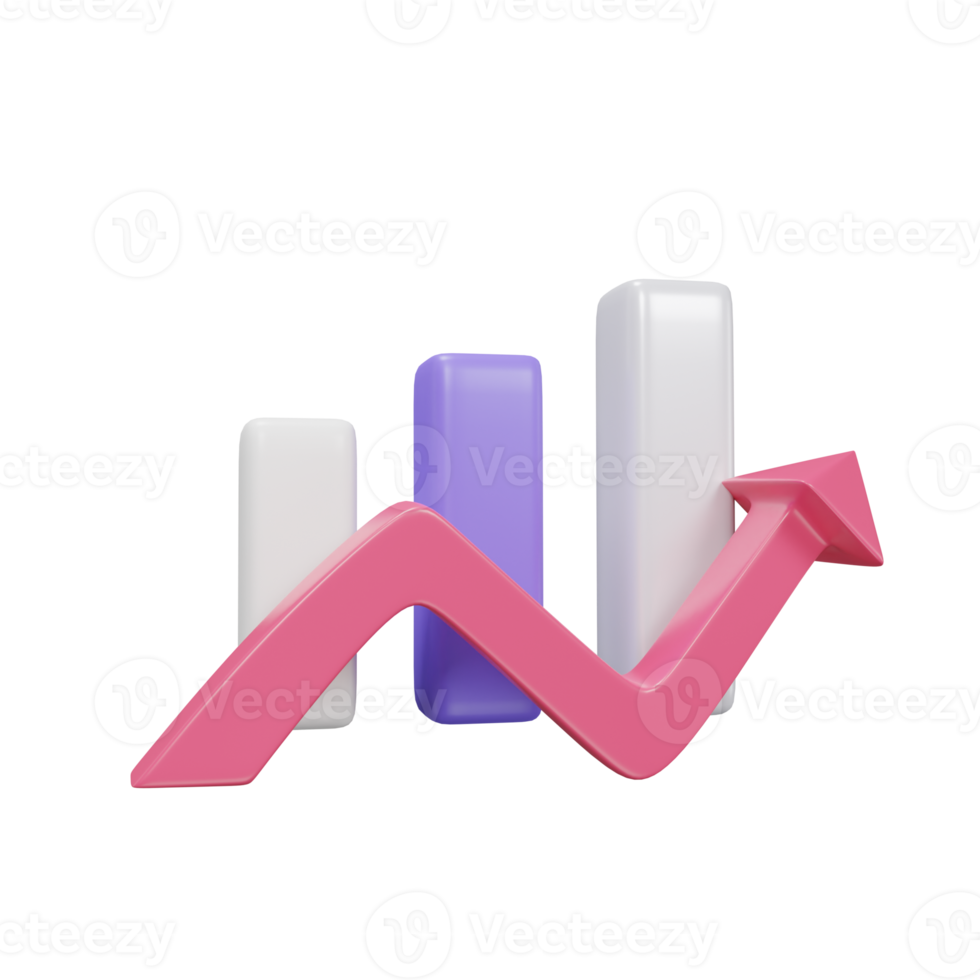 graph with arrow up trend for business with minimal style 3d rendering. png