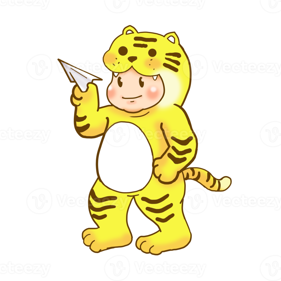 un' carino cartone animato personaggio design è cosplay come un' tigre. png