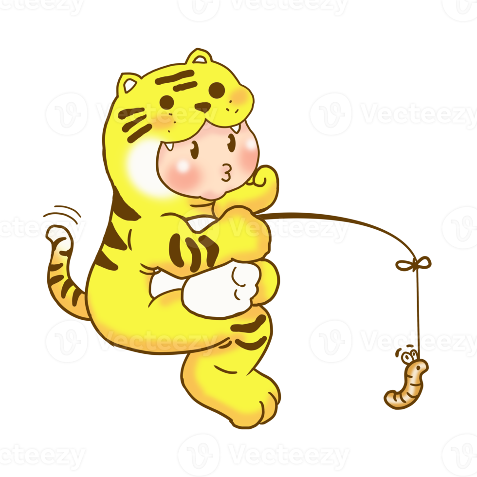 A cute cartoon character design is cosplaying as a tiger. png