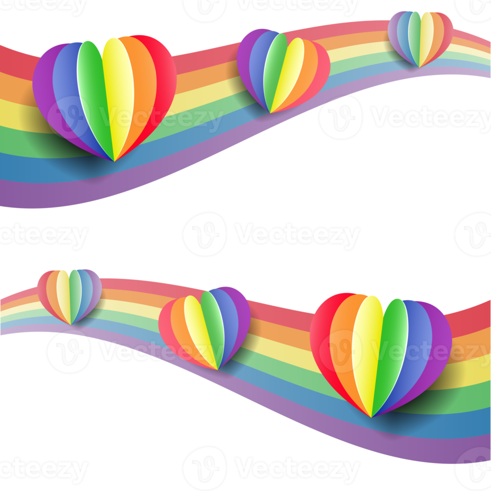 Happy pride month concept horizontal banner with heart and pride color flag. Pride month or pride day poster, flyer, invitation party card design template. png