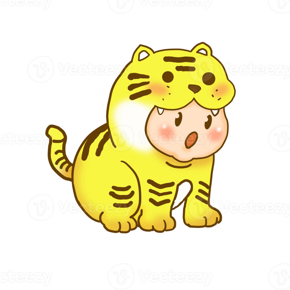 un linda dibujos animados personaje diseño es cosplay como un tigre. png