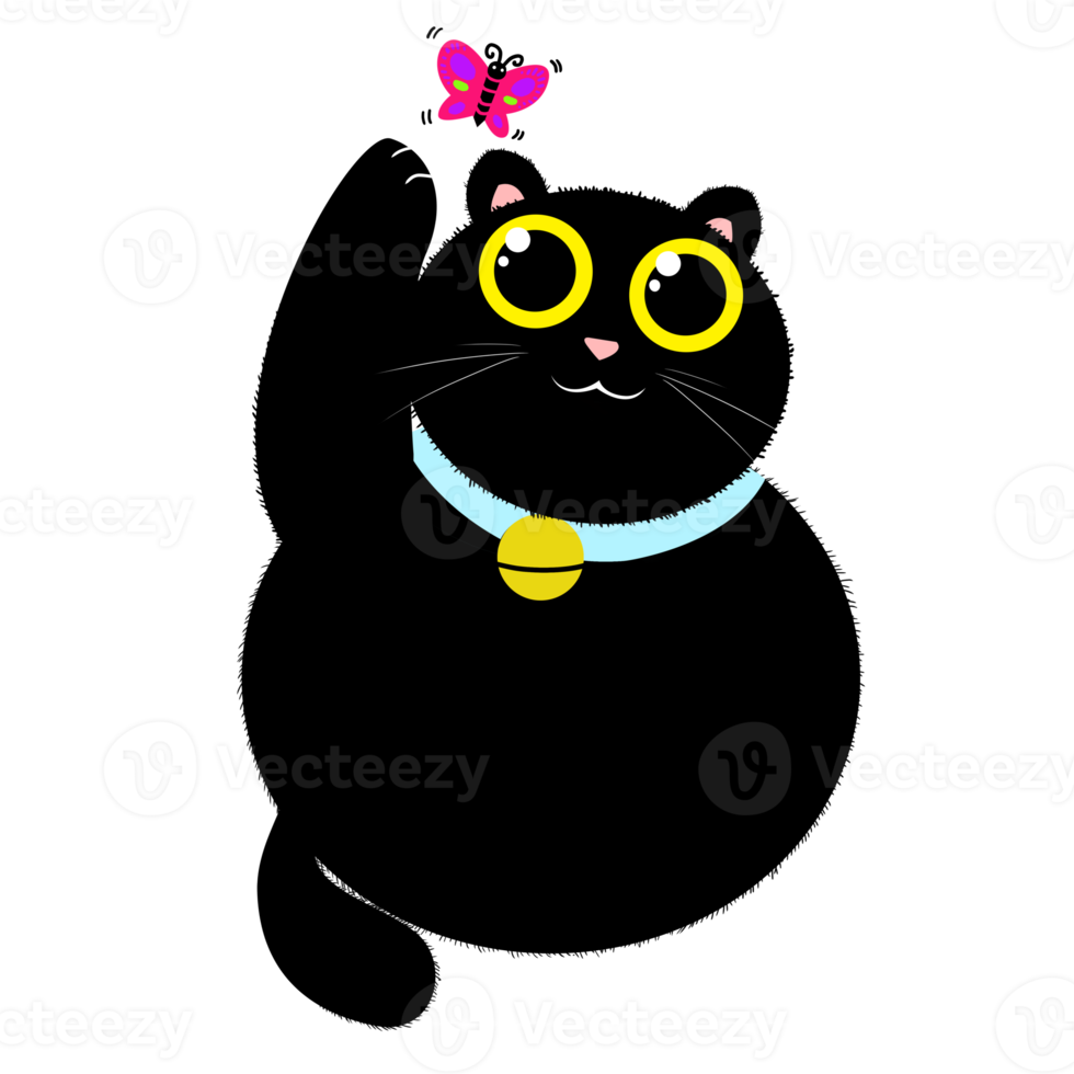 svart katt tecknad serie tecken design. png