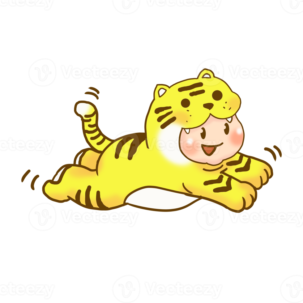 A cute cartoon character design is cosplaying as a tiger. png