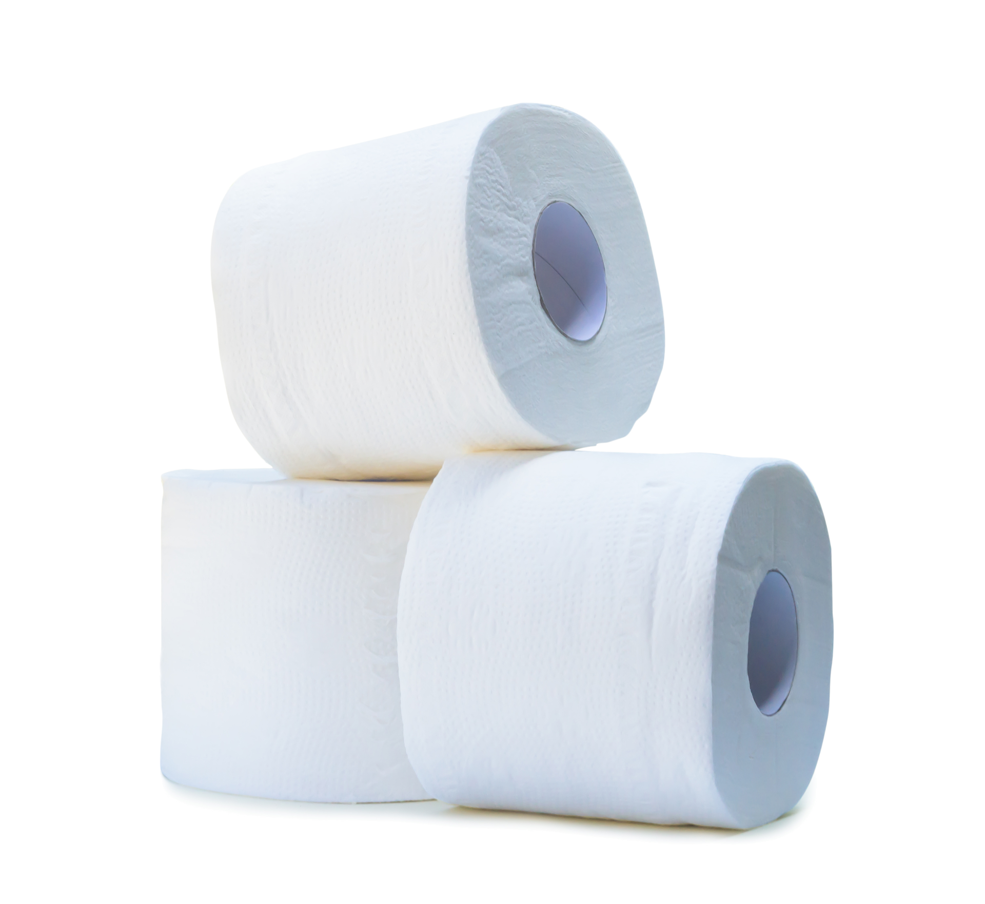 three rolls of white tissue paper or napkin in stack prepared for use
