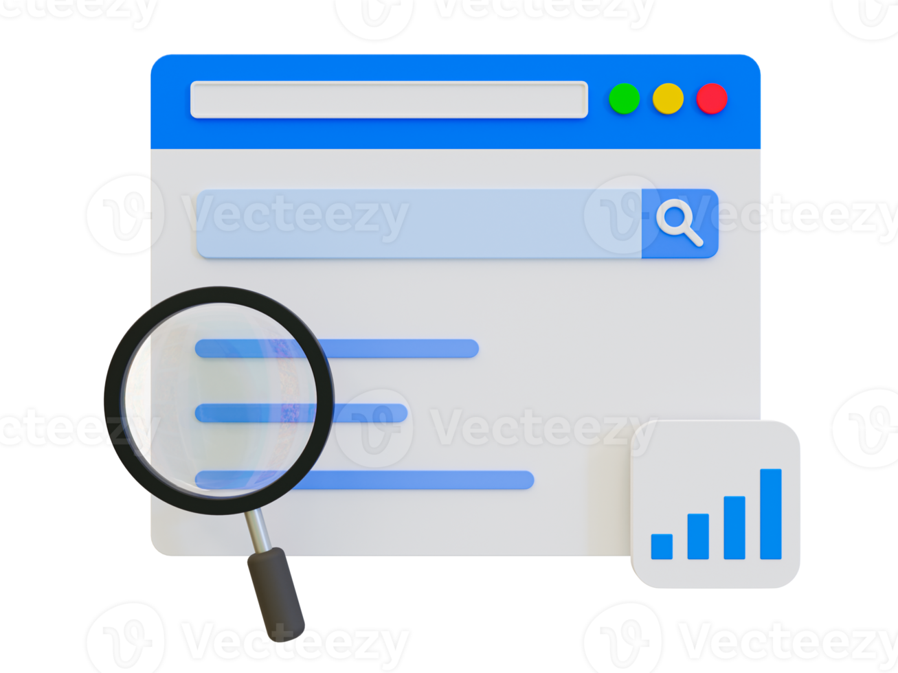 3d minimal Website analysis concept. SEO analysis. browser with a blank search bar screen. 3d rendering illustration. png