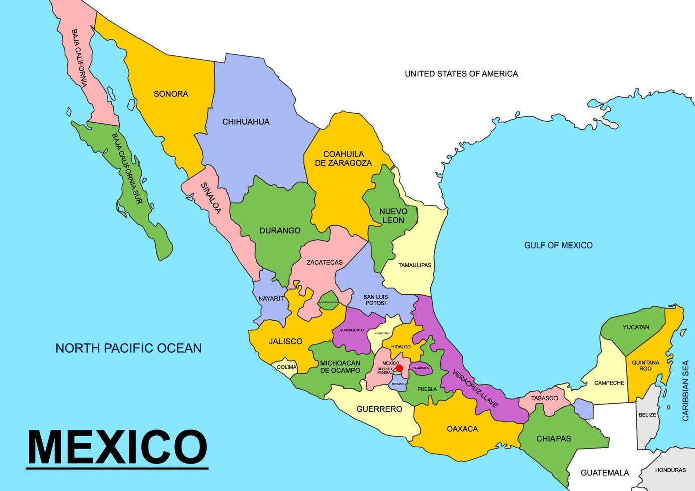 Mexico Map with Surrounding Borders vector