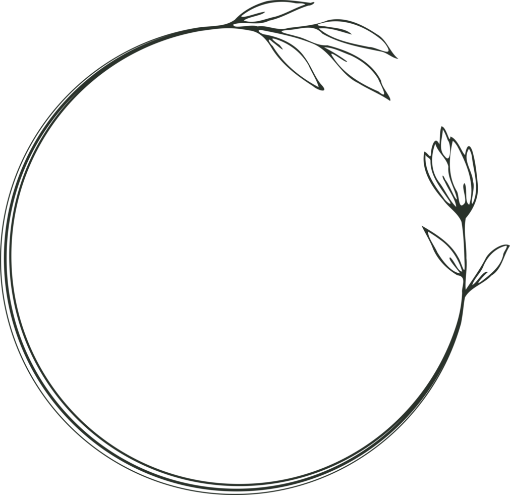 Minimalist floral frame with hand drawn leaf and shape simple floral border png