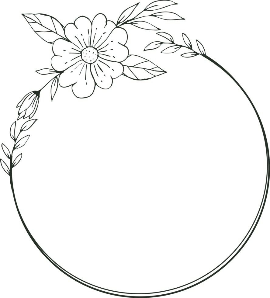 Minimalist floral frame with hand drawn leaf and shape simple floral border png