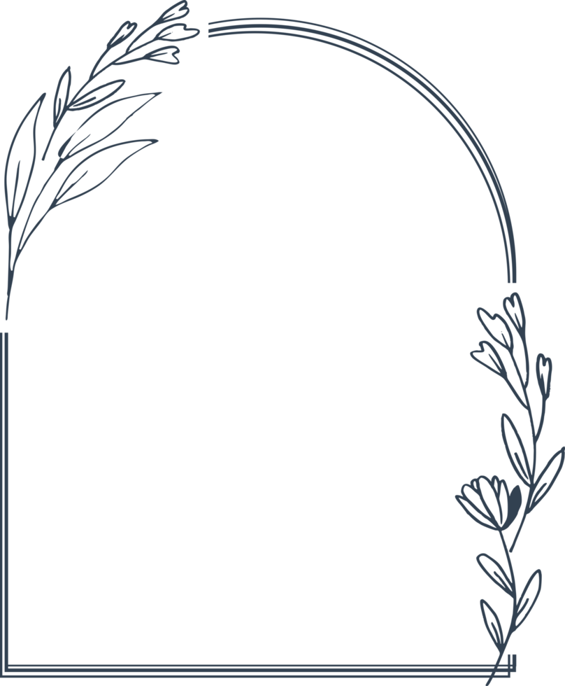 Minimalist floral frame with hand drawn leaf and shape simple floral border png