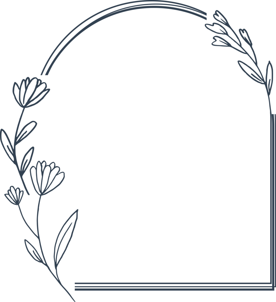 Minimalist floral frame with hand drawn leaf and shape simple floral border png