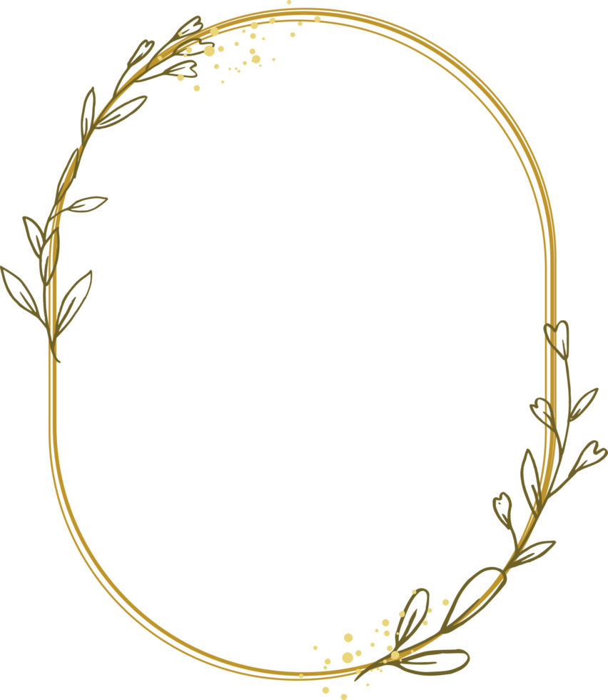 Luxury gold leaf frame border floral ornament for background, wedding invitation, thank you card, logo, greeting card png