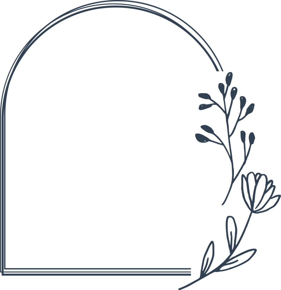 Minimalist floral frame with hand drawn leaf and shape simple floral border png