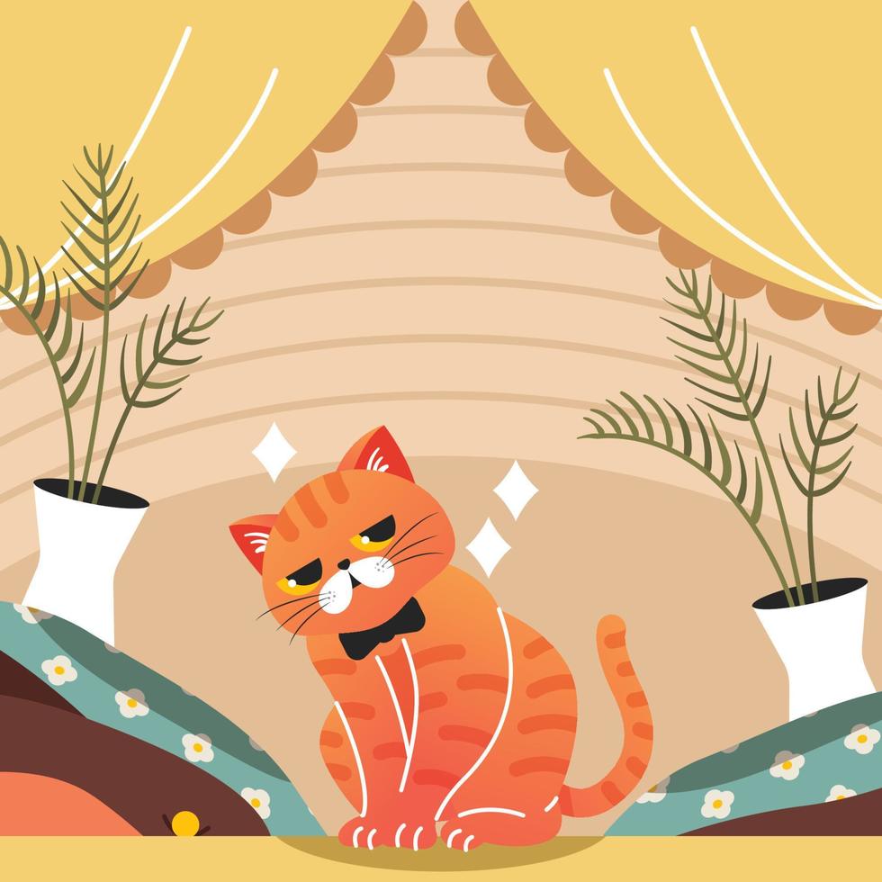 un naranja atigrado gato estar en un apilar de almohada vector