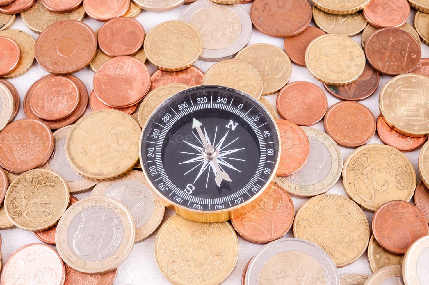 Compass on pile of coins photo