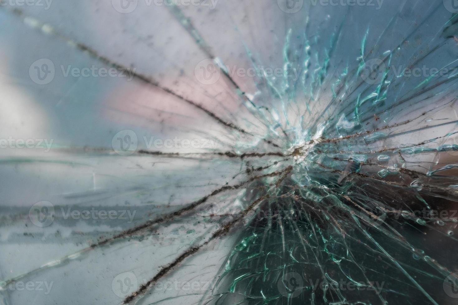 Crack on the windshield of the car glass. photo