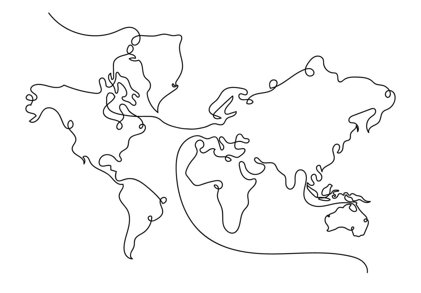 mundo mapa en mano dibujado contorno estilo vector