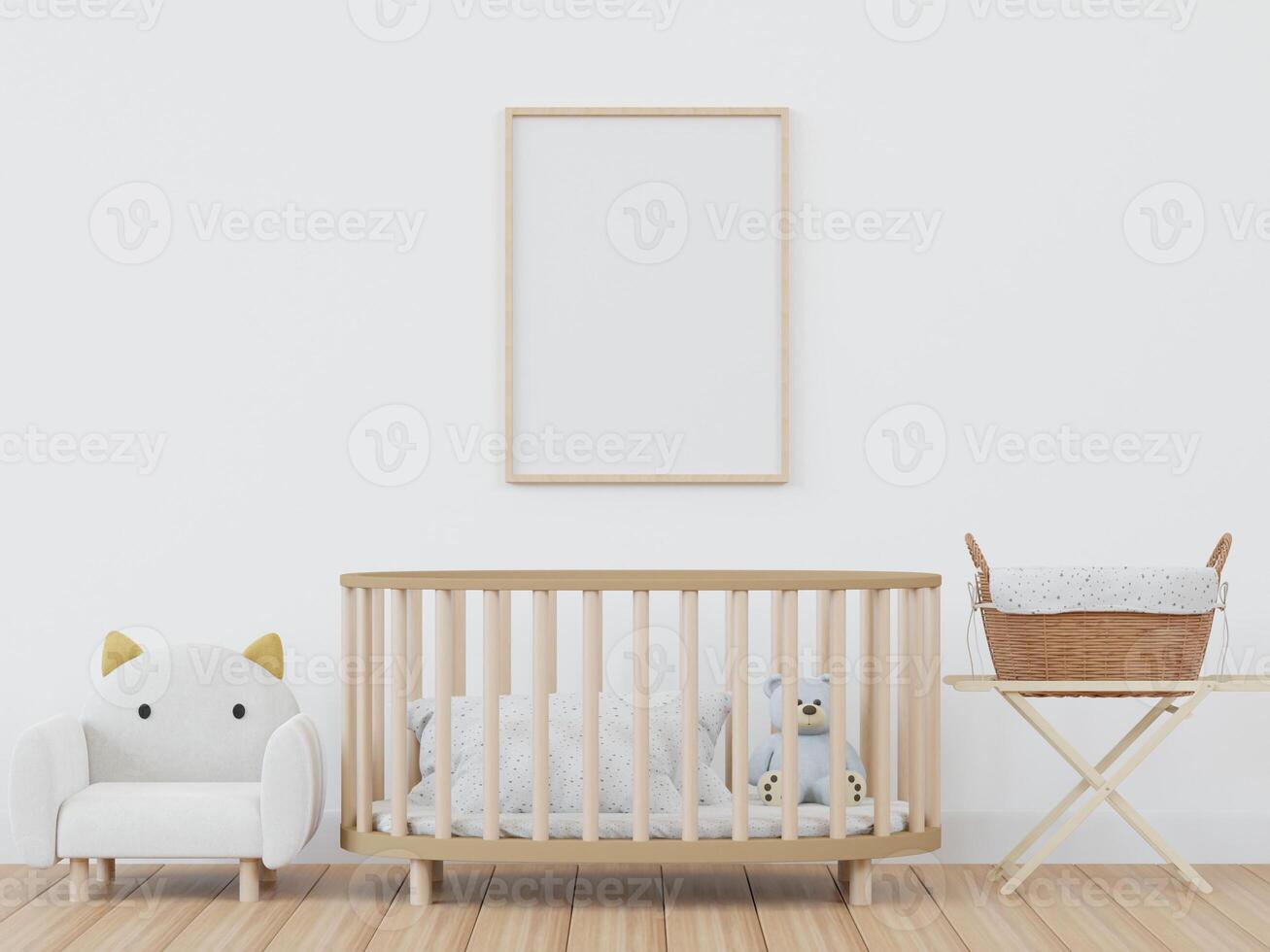 3D mockup photo frame in chidren room rendering