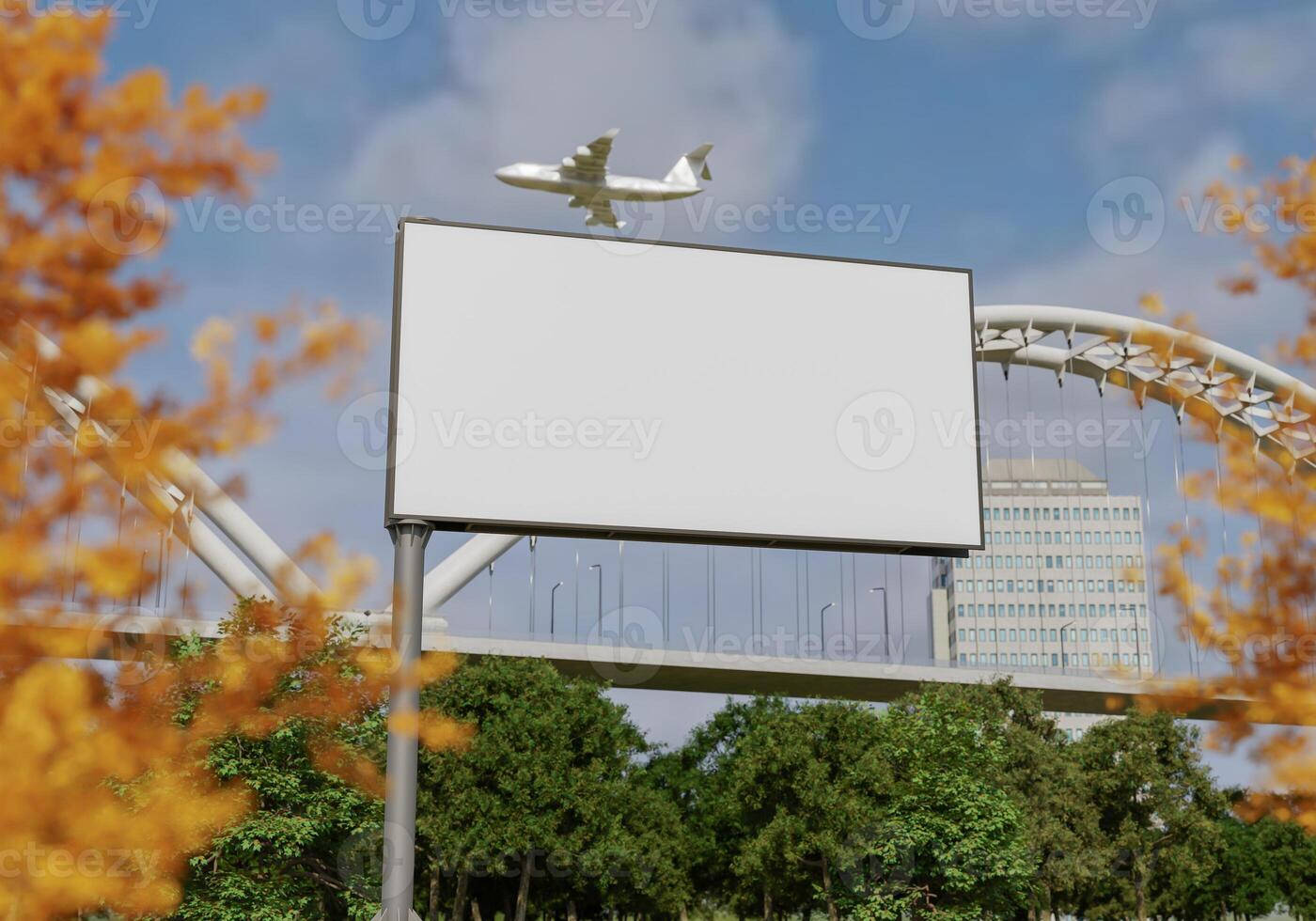 3D mockup blank billboard in downtown rendering photo
