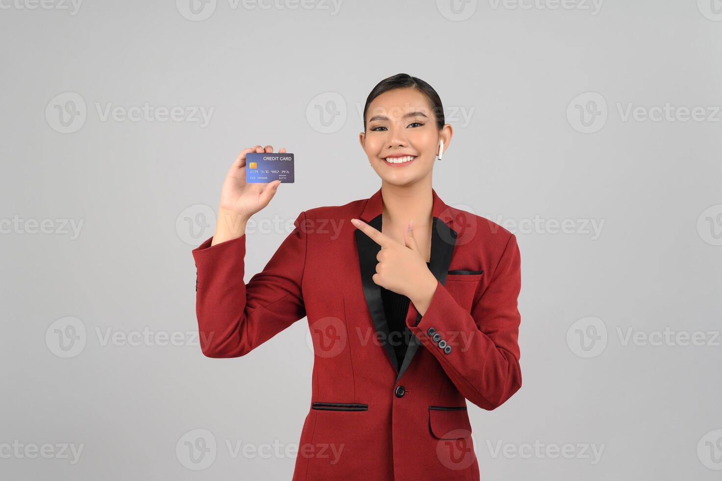 Young beautiful woman in formal clothing for officer on white background photo