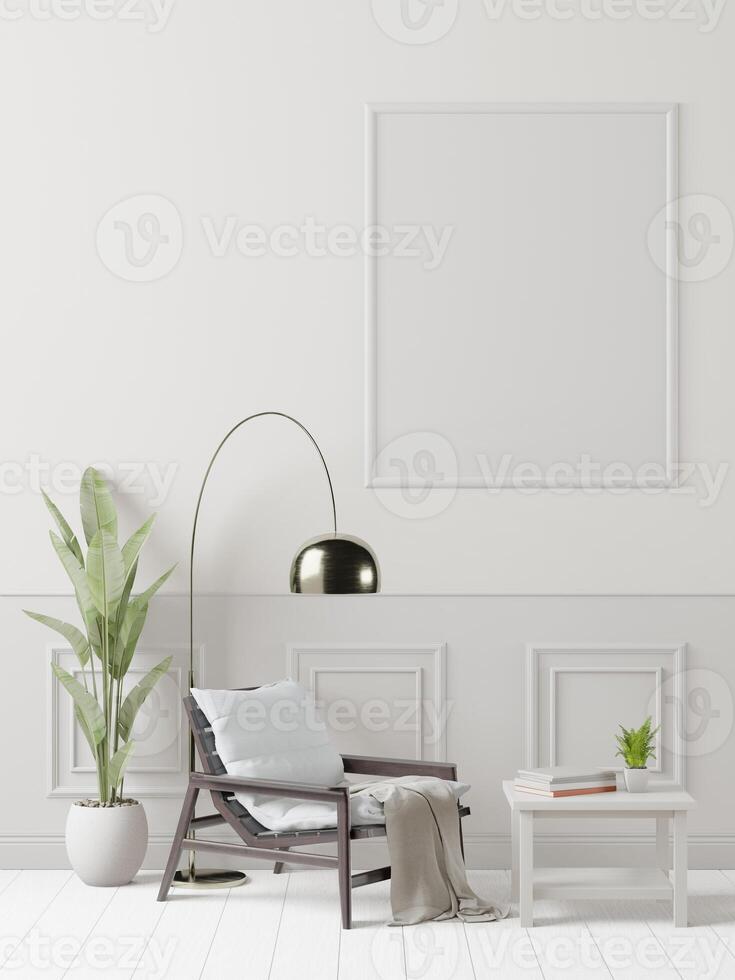 3D interoir design for living room and mockup frame photo