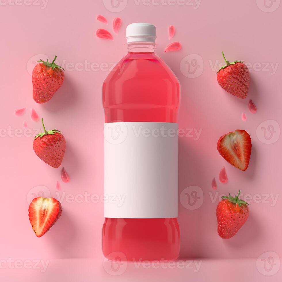 fresh strawberries with bottle of juice natural photo