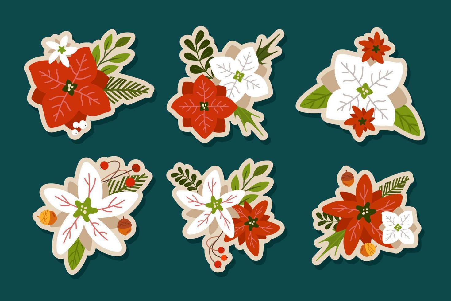 Red and White Poinsettia Flowers Journal Sticker vector