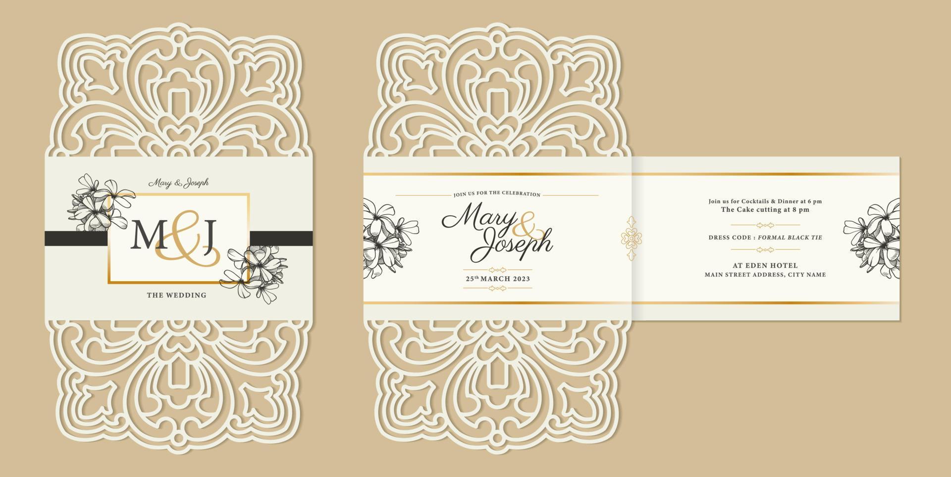 moderno formal floral Corte con laser elegante Boda invitación modelo vector